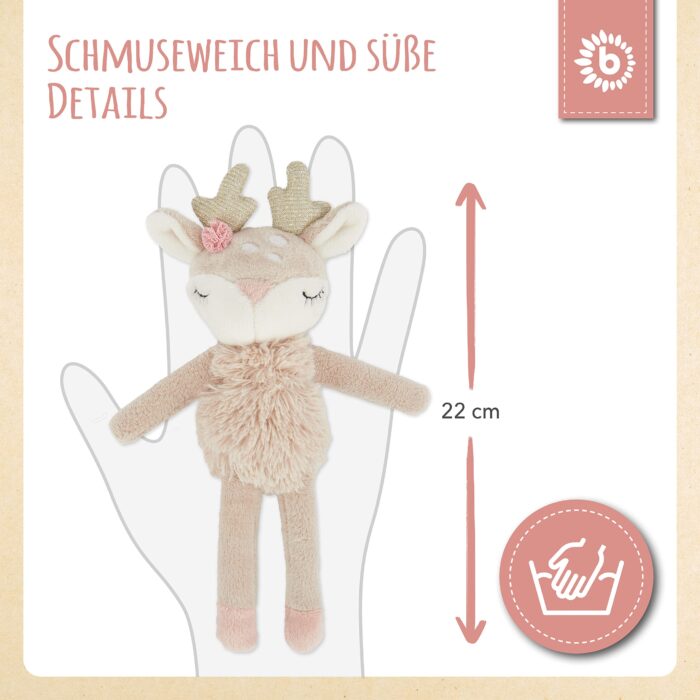 Bieco Kuscheltier Reh Ella mit Rassel | Baby Kuscheltier ab 0 Monate Stofftier Baby Plüschtier Re – Bild 5